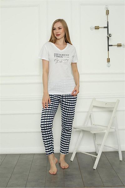 modaserdem Costum de pijama din bumbac pieptănat cu mânecă scurtă pentru femei Mdsrdm - 100% bumbac