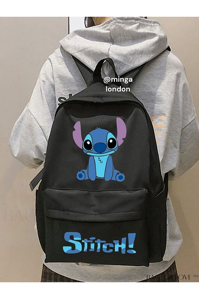 Minga London Stitch Blue Double Printed School, Τάξη, Σακίδιο πλάτης με μπροστινή τσέπη -Minga London