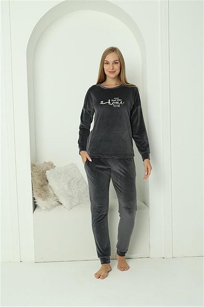 modaserdem Mdsrdm Costum de pijama din catifea cu mânecă lungă pentru femei, afumat