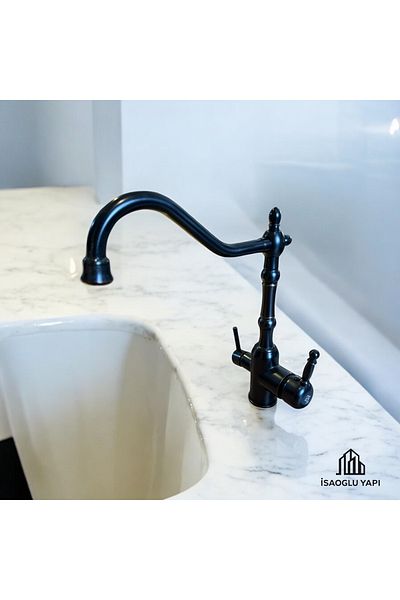İSAOĞLU YAPI Black Kitchen Faucet Purified Sink Armature Classic Design Suitable for Purification Devices