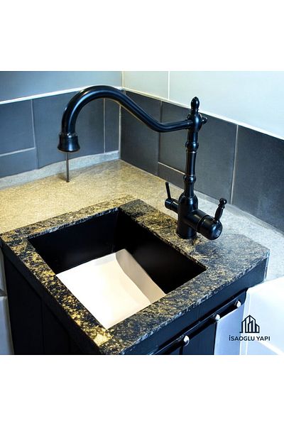 İSAOĞLU YAPI Black Kitchen Faucet Purified Sink Armature Classic Design Suitable for Purification Devices