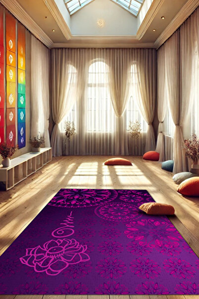 The Reef Design Unalome Sembollü Kaymaz Tabanlı Yoga Temalı Oturma Odası Halısı