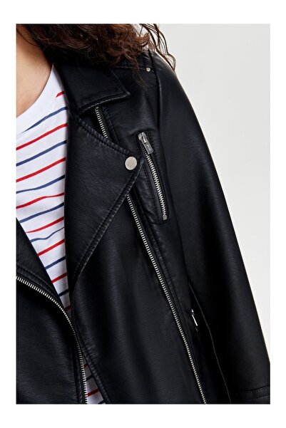 ONLY Onlgemma Faux Leather Bıker Otw Noos Μαύρο Γυναικείο Δερμάτινο Μπουφάν 15153079