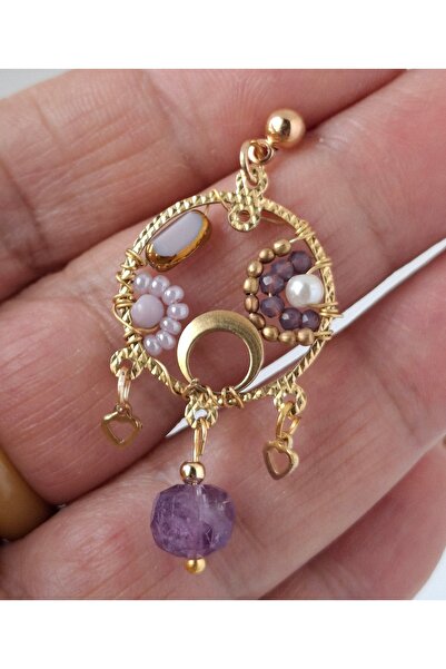 azra takı tasarım Handmade Amethyst Dangle Women's Purple Earrings