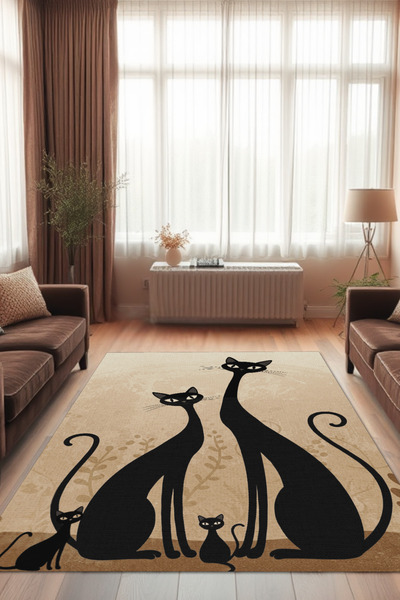 The Reef Design Kedi Figürlü Halı Kedi Ailesi Temalı Halı Hayvan Figürlü Halı...