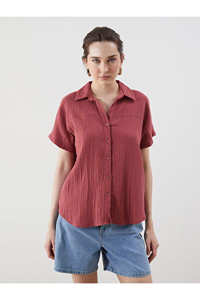 LC Waikiki Red Loose Fit Textured Women's Shirt