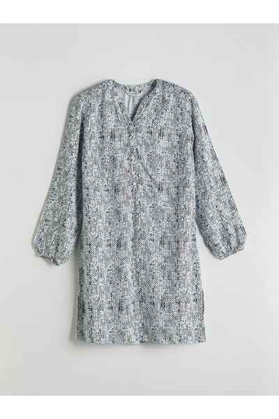 LC Waikiki Lcw Grace Blue Collar Patterned Women's Tunic