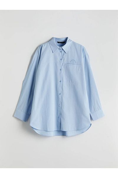 LC Waikiki Cămașă pentru femei LCW Modest Blue Broderie Poplin Tunica