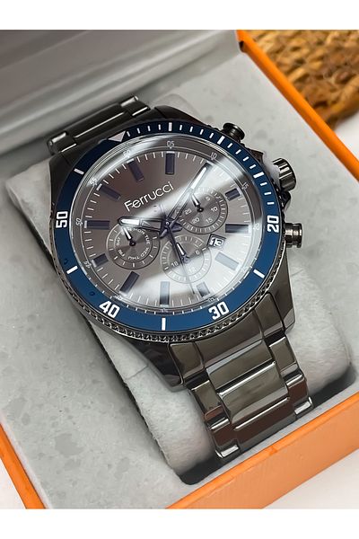 Ferrucci Ferucci Brand Waterproof Stainless Steel Men's Wrist Watch with Bracelet Gift