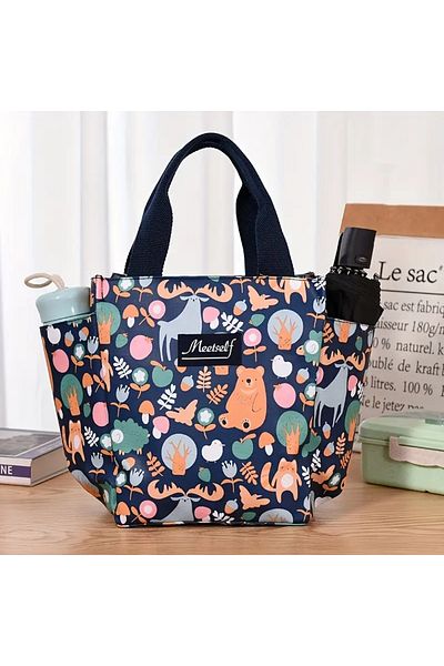 GlassySKY Cute Animal Pattern Thermal Insulated Canvas Lunch Bag - School - Office - Picnic