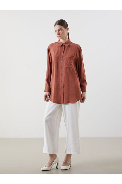 LC Waikiki New Season Textured Oversize Crinkle Women's Shirt Tunic - S5Fh71Z8