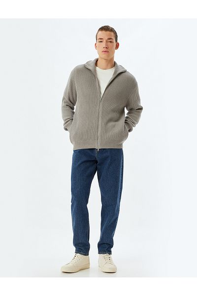 Koton New Season Knitwear Cardigan Basic Zippered Pocket Detailed Textured Cotton