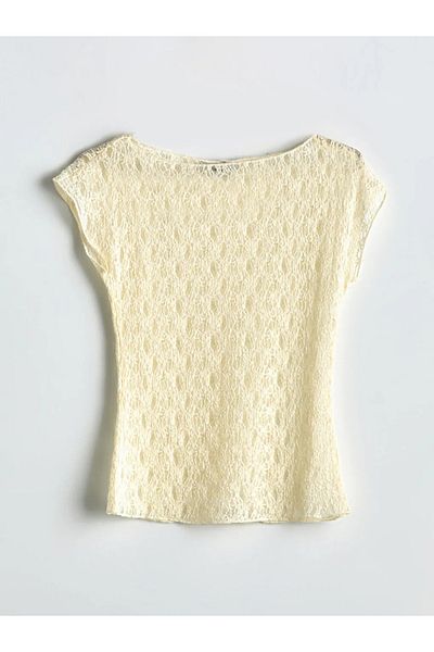 LC Waikiki Lcw Vision Ecru Crew Neck Lace Women's Blouse