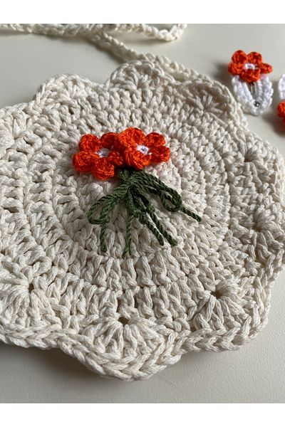 yucin Child Handbag Orange Straw Flower Bag