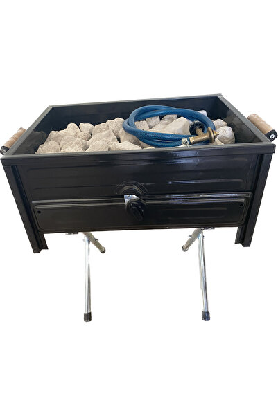 gözdehome Tüplü Mangal, Özel Lav Taşlı, Fırınlı, Siyah Emaye Kaplı, Katlanır Ayaklı Tüplü Mangal