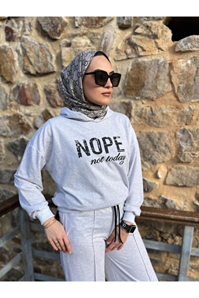 modaserdem Women's Long Sleeve Nope Printed Ribbed Waist Double Suit