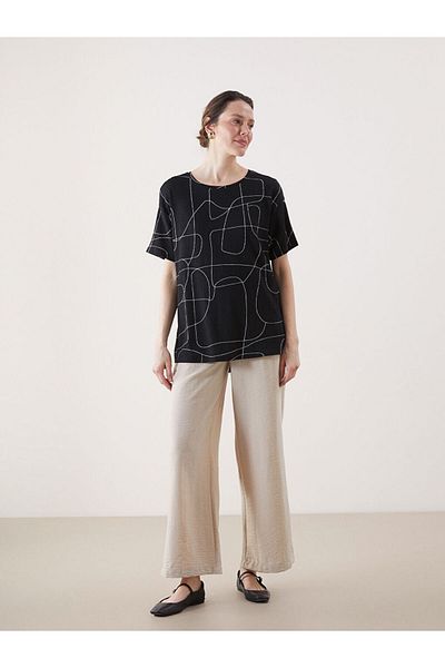 LC Waikiki Ecru Crew Neck Patterned Women's T-Shirt