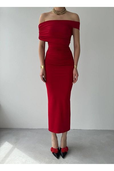 modaserdem Women's Strapless Long Wedding-Night-Prom-Graduation-Robe Dress-Red
