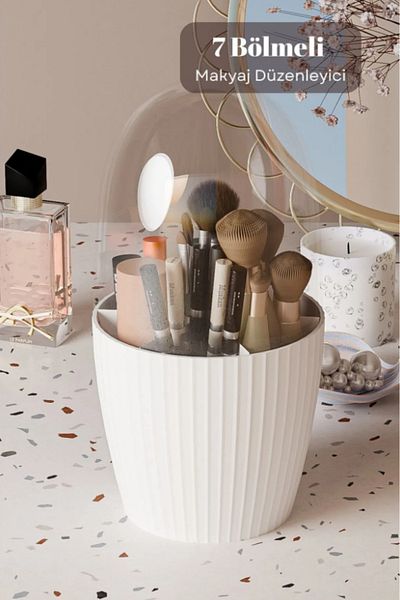 ODTA Multi-Purpose Makeup Organizer, 7 Compartment Brush Organizer with Lid, Makeup Brush Organizing Box