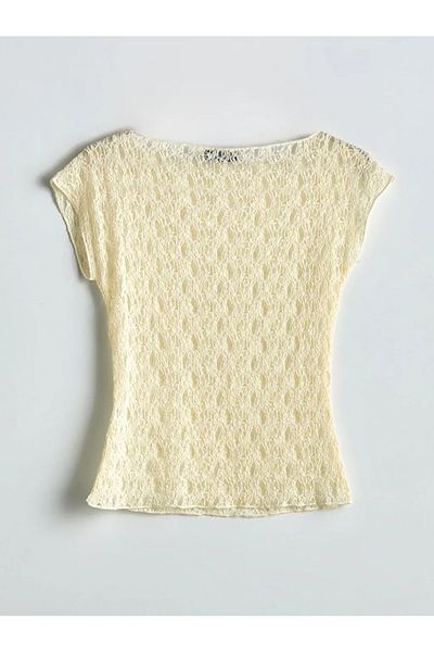 LC Waikiki Lcw Vision Ecru Crew Neck Lace Women's Blouse