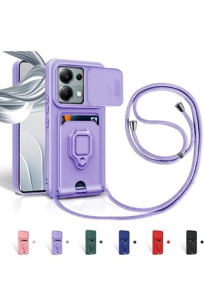 Rivor Xiaomi Redmi Note 13 Pro 4G Uyumlu Kılıf Kamera Koruma Sürgülü Kartvizitli Kartlıklı Standlı Kapak