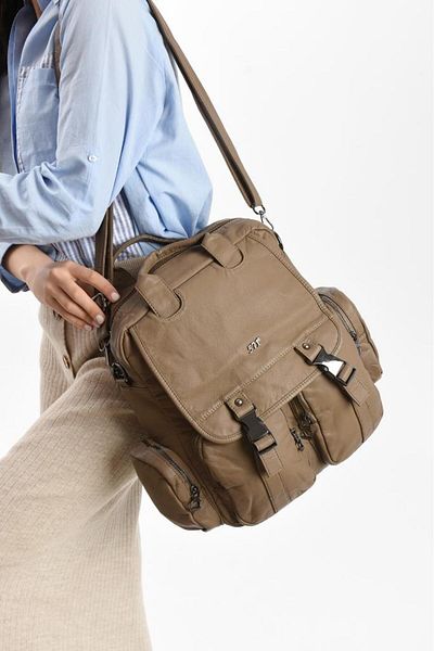 Baginn Y.S.Δερμάτινο γυναικείο σακίδιο πλάτης 35*25 εκ. Vegan Leather Wash Faux Leather Messenger Τσάντα ώμου με χιαστί