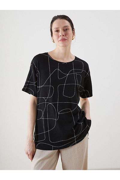 LC Waikiki Ecru Crew Neck Patterned Women's T-Shirt