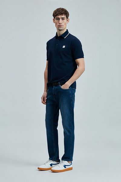 Lufian 111040211   Ανδρικό T-Shirt με γιακά Echo Polo ΣΚΟΥΡΟ ΜΠΛΕ