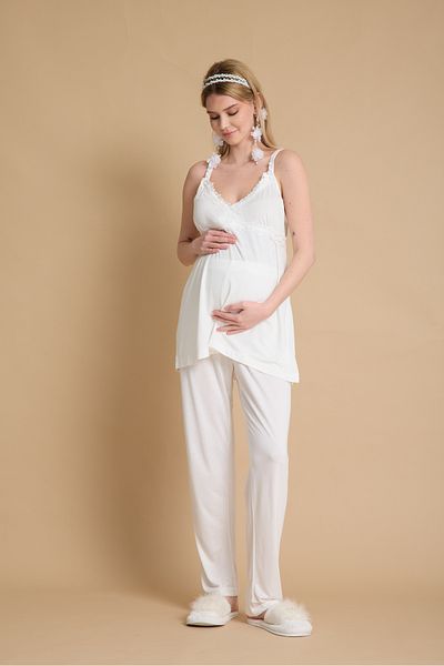 Effortt Maternity Pregnant 4-Piece Pajama Set with Breastfeeding Feature – Stylish and Comfortable