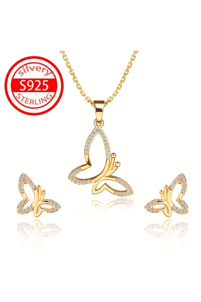 Monarque Kadınlar için 925 Gümüş Kelebek Kolye ve Küpe Takımı