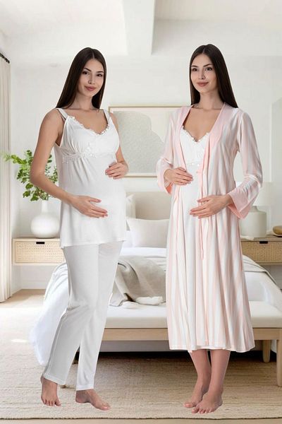 Effortt Maternity Pregnant 3-Piece Pajama Set with Breastfeeding Feature – Stylish and Comfortable