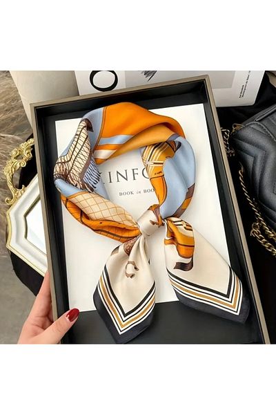 Accessories Vanilla Avenue Navy Blue Stylish Horse Printed Silk Look Square Scarf Foulard Women Accessory