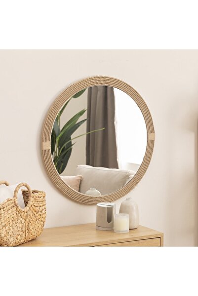 DFN WOOD Jut Halatlı 90 Cm Yuvarlak Dekoratif Bohem Rustik Duvar Salon Banyo ...
