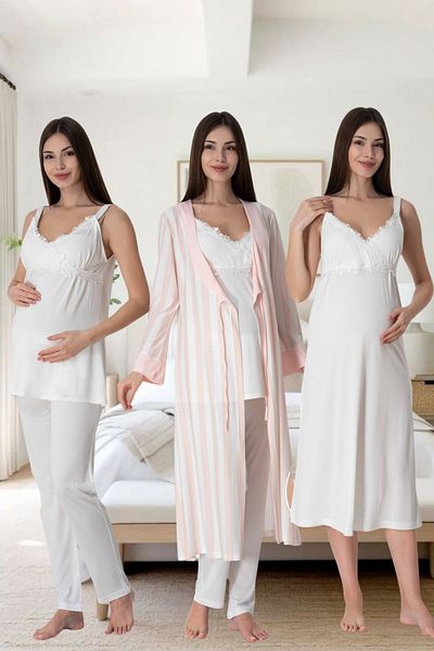 Effortt Maternity Pregnant 4-Piece Pajama Set with Breastfeeding Feature – Stylish and Comfortable