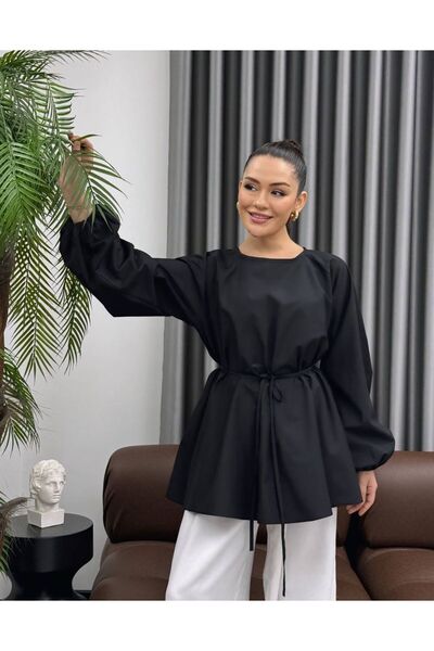 cies boutique beli bağlamalı balon kol poplin gömlek