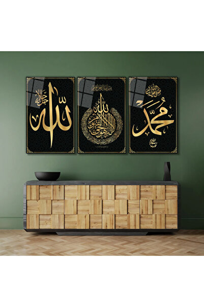 TAULART 3 PARÇA DİNİ İSLAMİ KIRILMAZ CAM TABLO EV HEDİYESİ İŞ YERİ HEDİYESİ S...