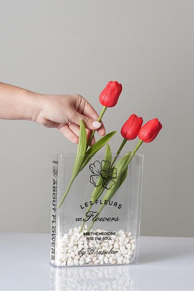 AKCAKESE Book Vase Decorative Flower Holder, Desktop Transparent Book Vase