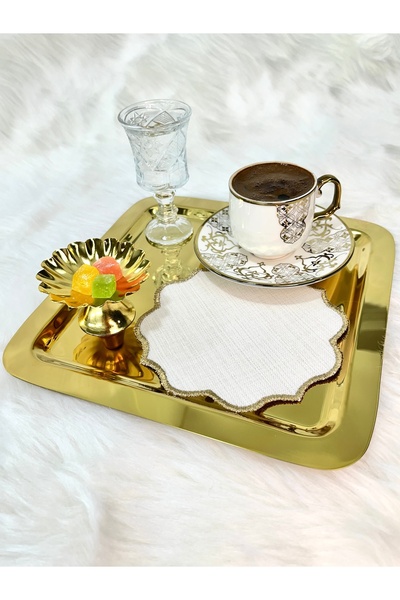 Mora Tekstil Presentation Napkin, Cocktail Napkin Coffee Side Presentation Holder Embroidered Coffee Side 6 Pieces Fabric