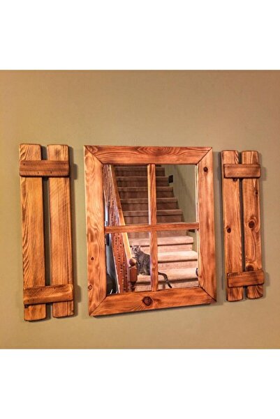DFN WOOD Ahşap Rustik 50 X 65 Cm Dikdörtgen Pencere Ayna (3 PARÇALI)