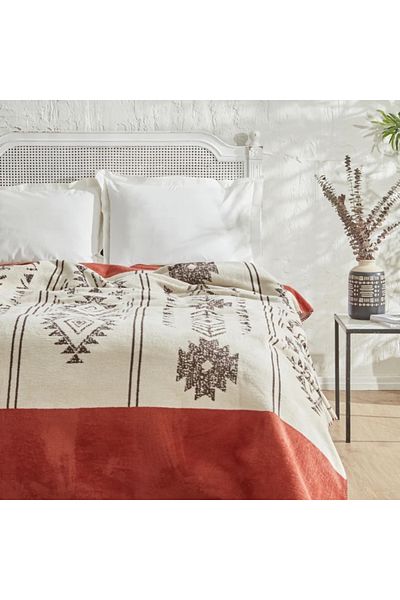 Karaca Home Raya Double Cotton Blanket Tile