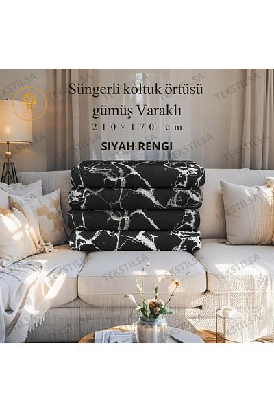 Tekstilsa Πολυθρόνα Κάλυμμα καναπέ-κρεβάτι New Fashion Ασημένιο Φύλλο Διακοσμητικό Μαύρο Δάπεδο Σφουγγάρι Κάλυμμα Καθίσματος 1τμχ