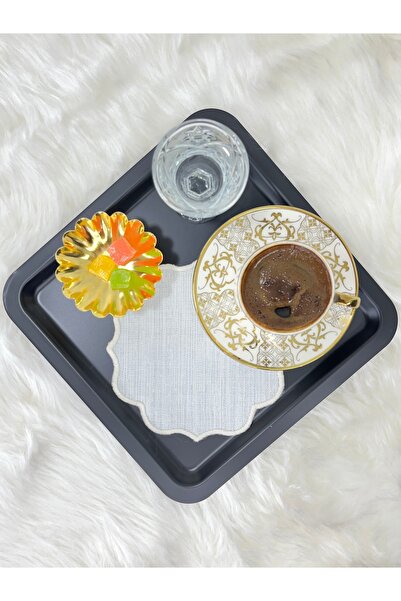 Mora Tekstil Presentation Napkin, Cocktail Napkin Coffee Side Presentation Holder Embroidered Coffee Side 6 Pieces Fabric