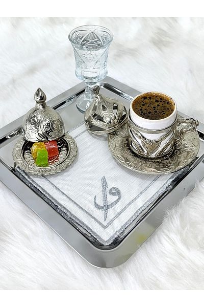 Mora Tekstil Presentation Napkin, Cocktail Napkin Coffee Side Presentation Holder Embroidered Coffee Side 6 Pieces Fabric