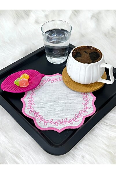 Mora Tekstil Șervețel de cafea brodat cu frunze, șervețel de prezentare, șerv...