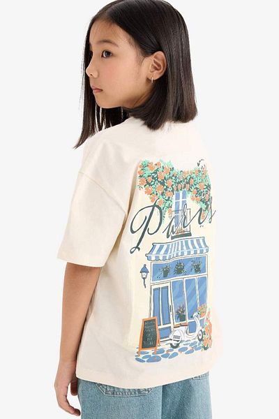 DeFacto Tricou cu mânecă scurtă cu imprimeu pe spate pentru fete, sezon nou