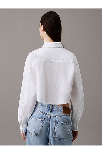Calvin Klein Dámská bavlněná košile uvolněného střihu se vzorem Crop White J20J 225078 -YAF