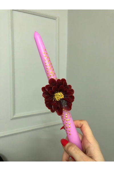 Elif Design Kabartmalı çiçek detaylı tasarım çiçekli şamdan mumu