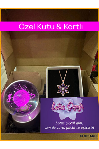 Nikadu Renk Değiştiren Led Işıklı Cam Satürn Kız Küre Dolunay Lamba Kristal T...