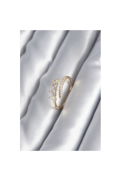 Skygo Brass Gold Color Heart Zircon Stone Detail Women's Ring - Tj-Byk2987
