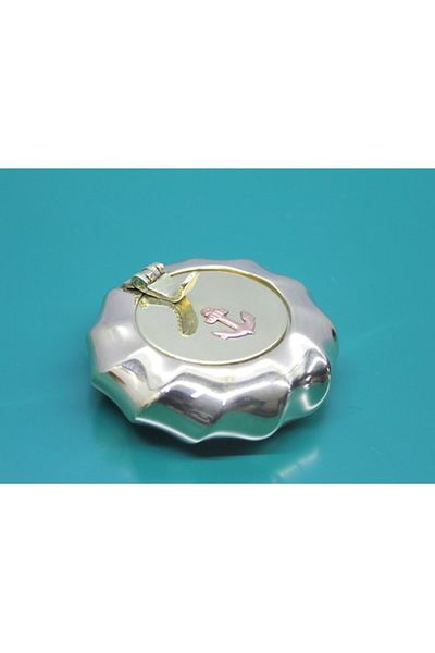 ForWhat Maxi Brass Ash Tray Ashtray with Lid with 7cm Anchor for Bureau Home Office Decor